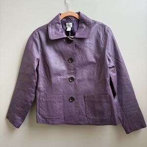 Chico’s Purple Ostrich Embossed Leather Button-Up Jacket Women's Sz 2 Large